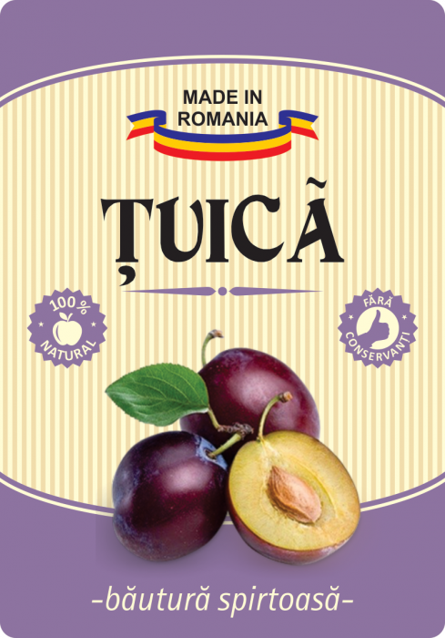 Etichete sticle personalizate, Tuica, 100x70 mm, Fabricat in Romania, 1000 buc rola